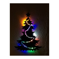 Noel Ağacı Yılbaşı Temalı Led Işıklı Ahşap Tablo 50x35cm 